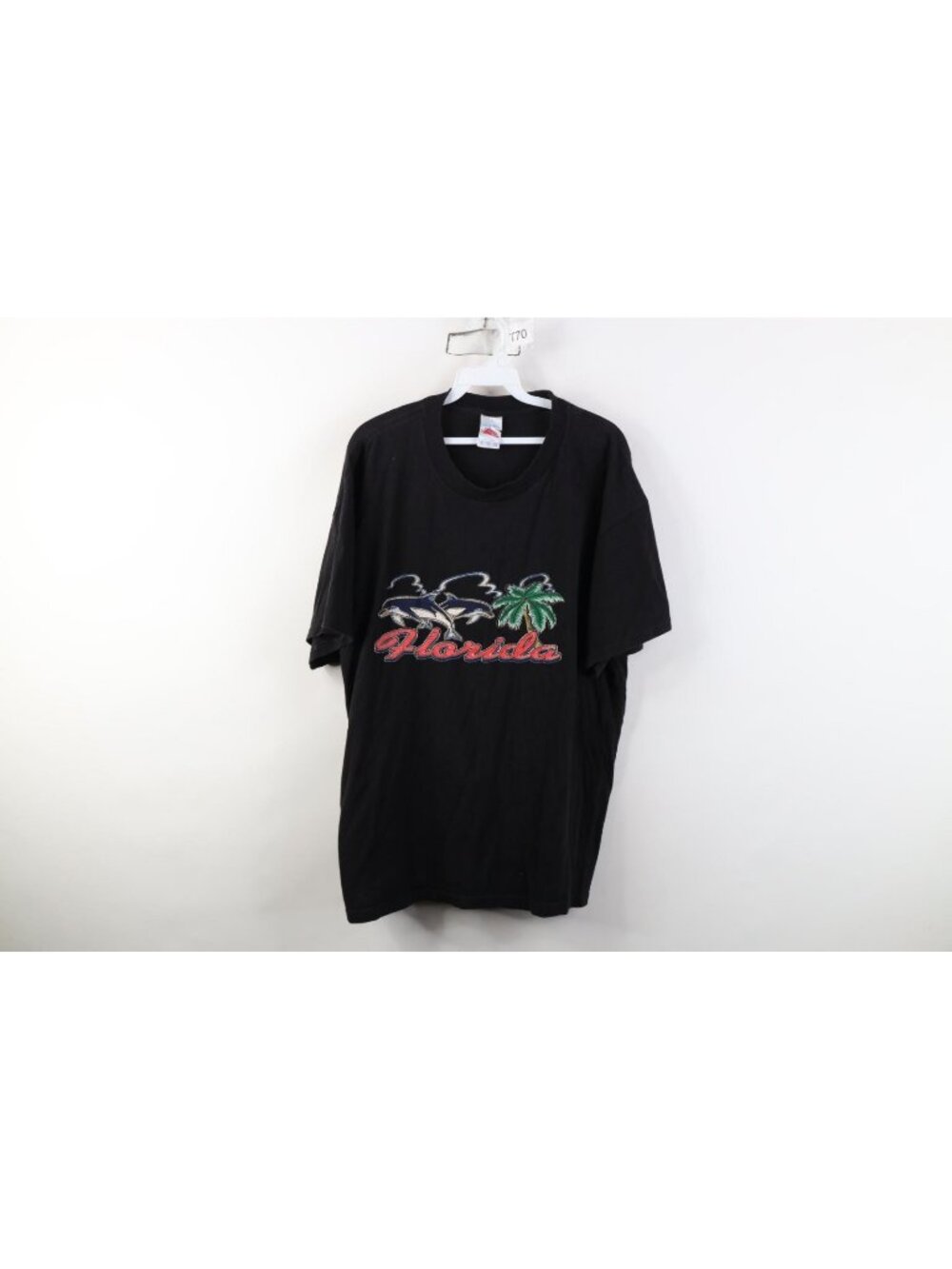 Vintage 90s Streetwear Mens XL Distressed Florida Dolphin Palm Tree T-Shirt